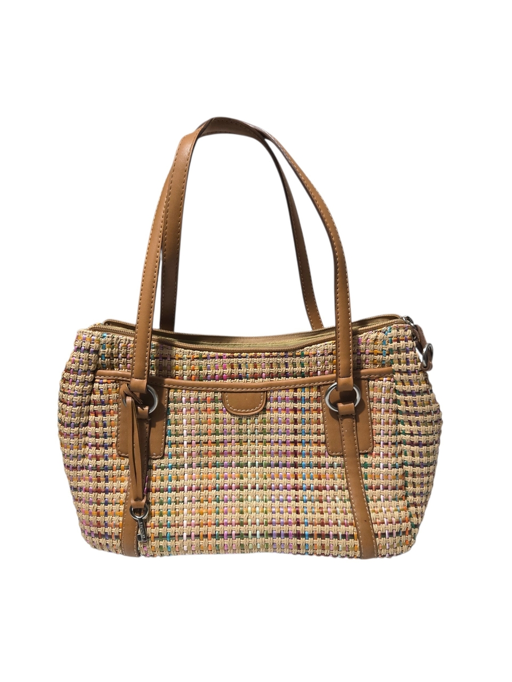 Vintage Fossil Women's Straw Basket Weave Faux Leather Shoulder Bag